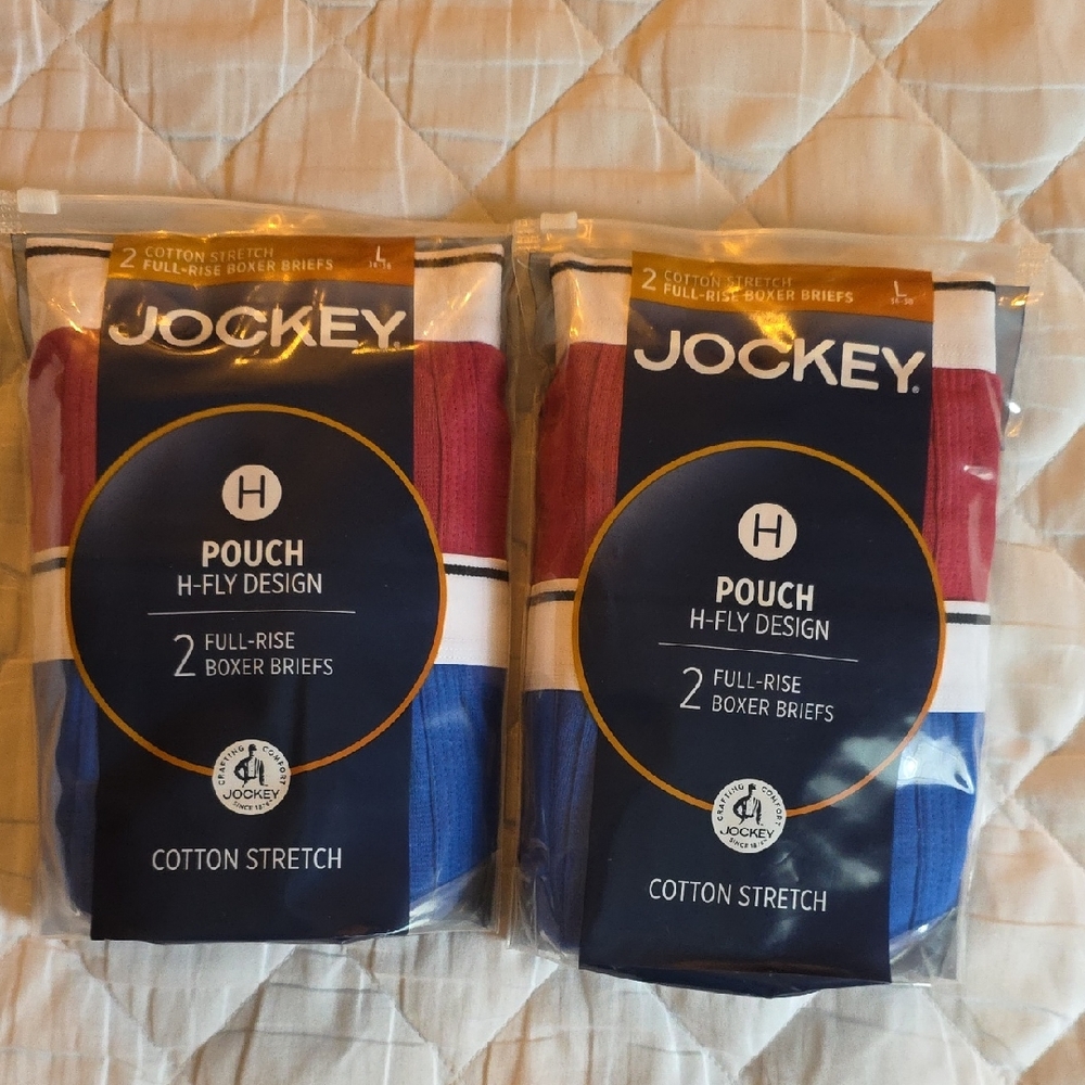 Jockey Men's Cotton Stretch Boxer Briefs in Red and Blue. 36-38 Inches.  2 Packs